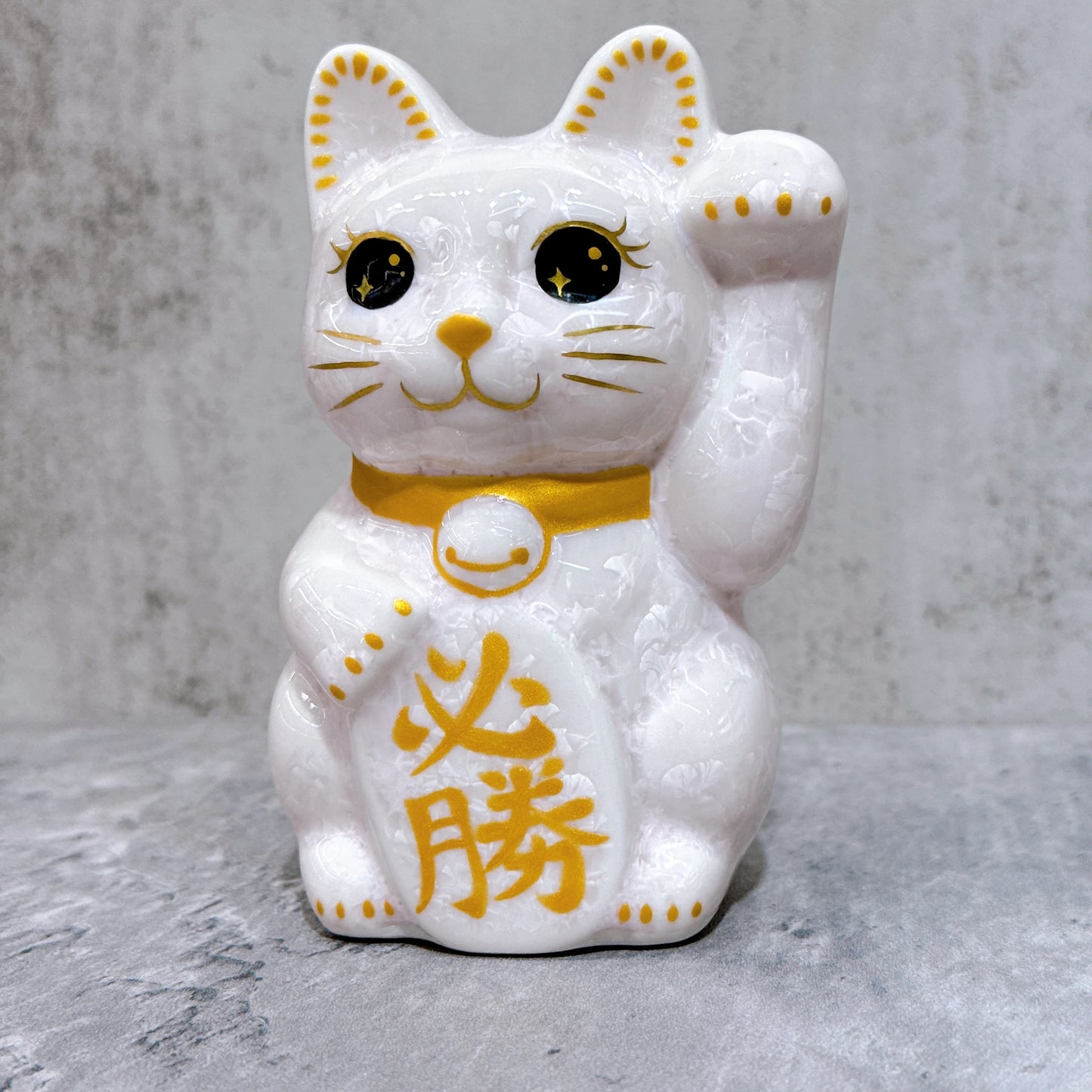 日本清水燒招財貓 花結晶 桃 必勝 左 特小