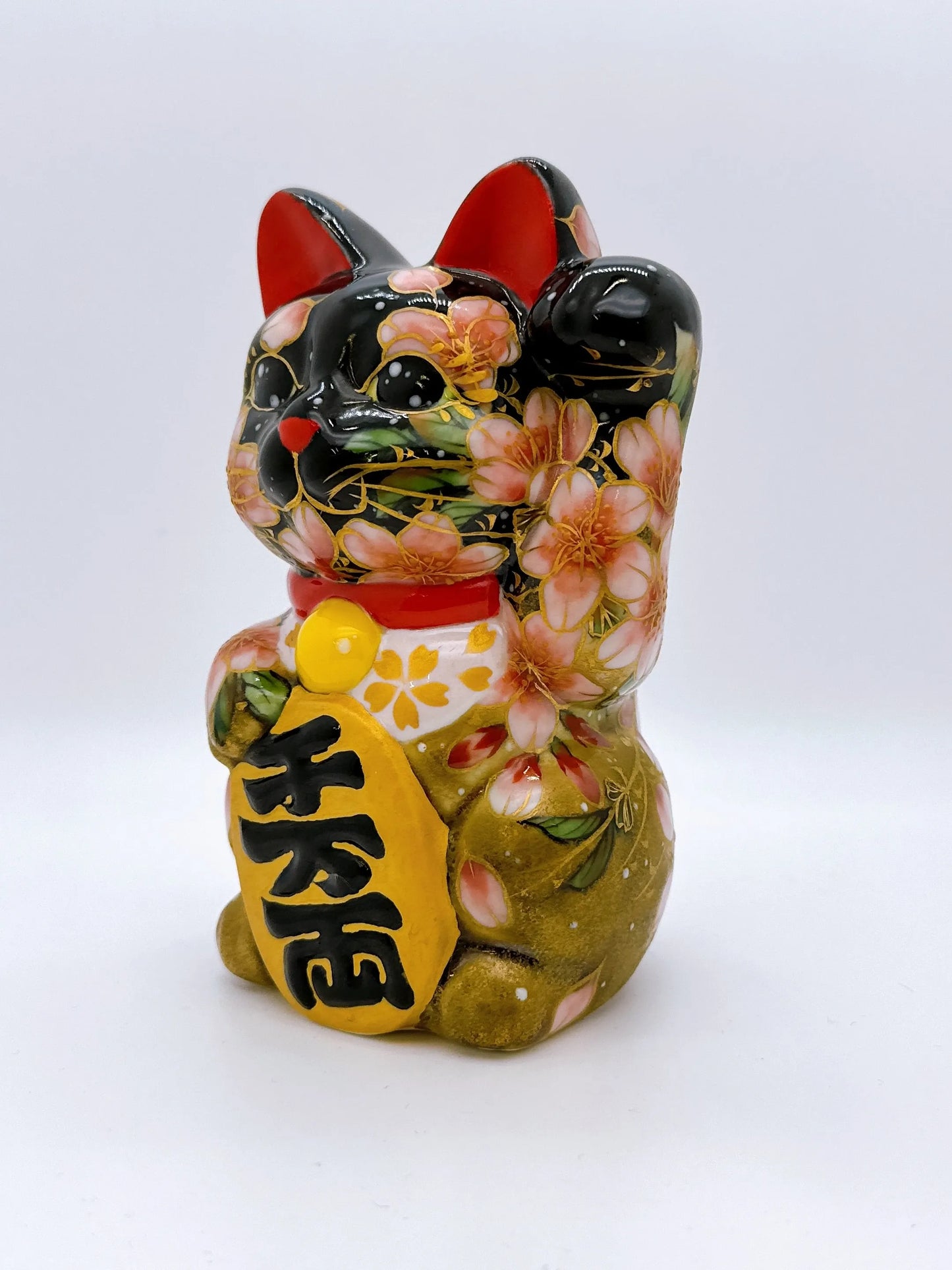 日本清水燒招財貓 色繪 金霞櫻
