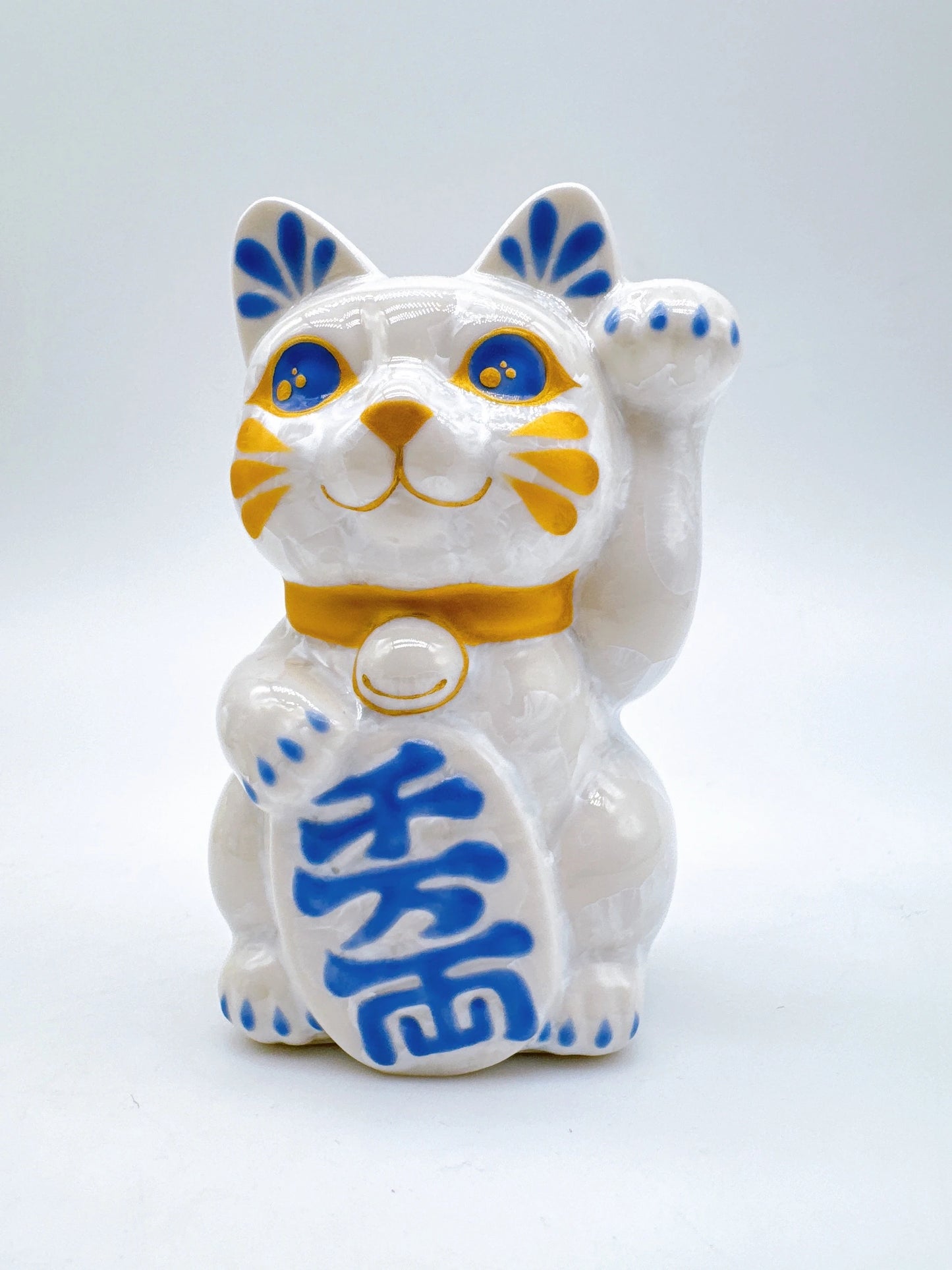 日本清水燒招財貓 花結晶 白 千万両 左