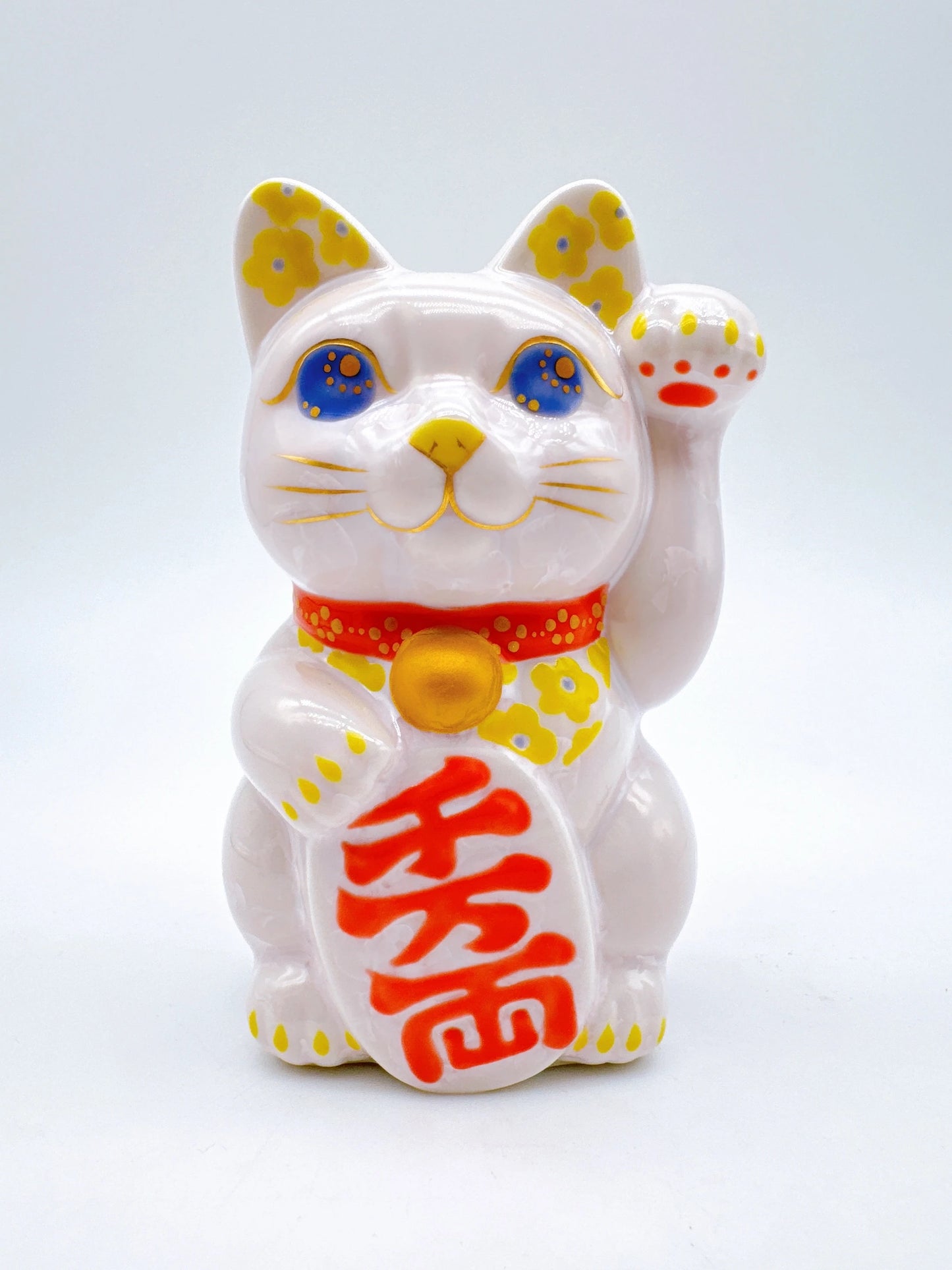 日本清水燒招財貓 花結晶 桃 千万両 左