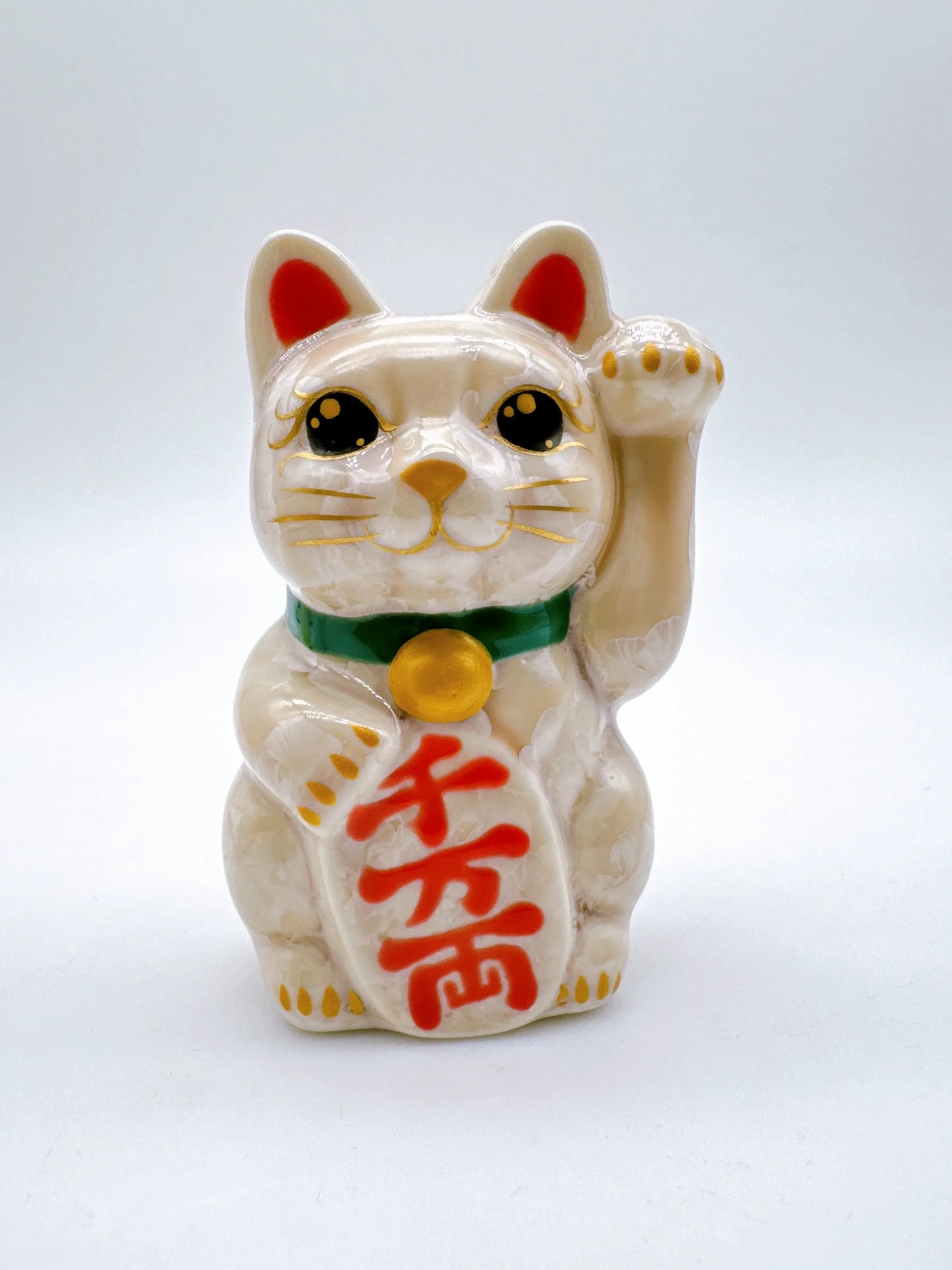 日本清水烧招财猫 花结晶 杏 千万 左 特小