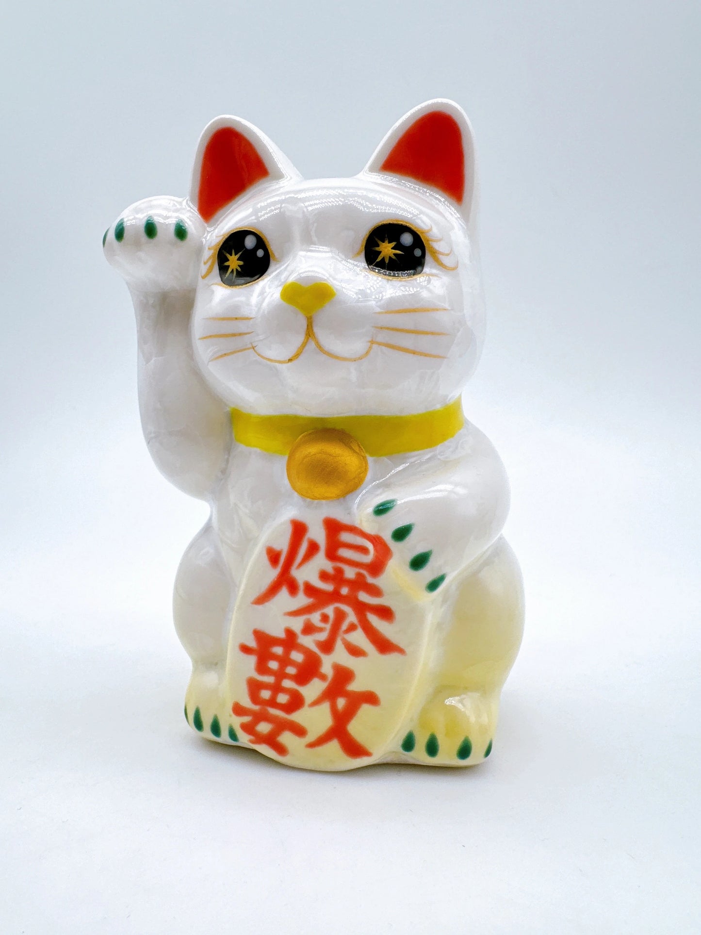 日本清水燒招財貓 花結晶 黃白 爆數 右