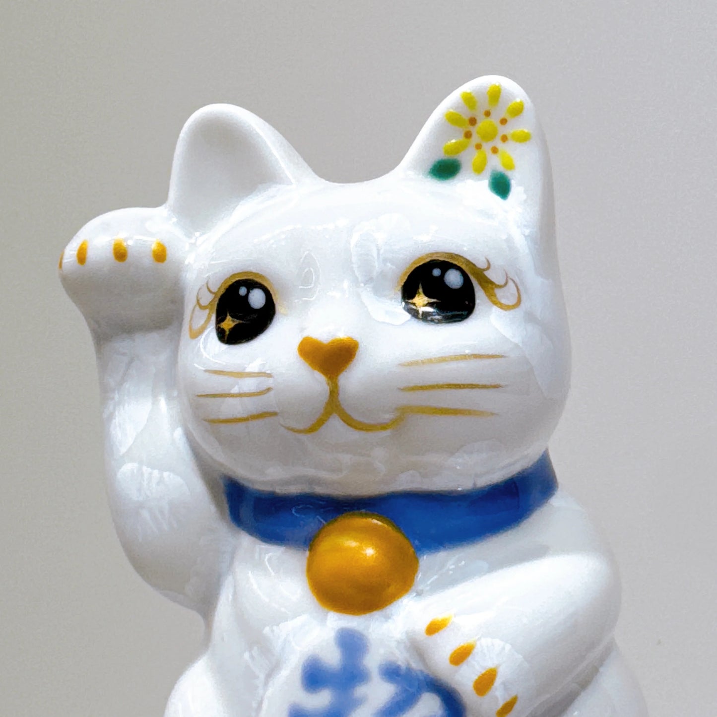 日本清水燒招財貓 花結晶 白 招福 右 特小