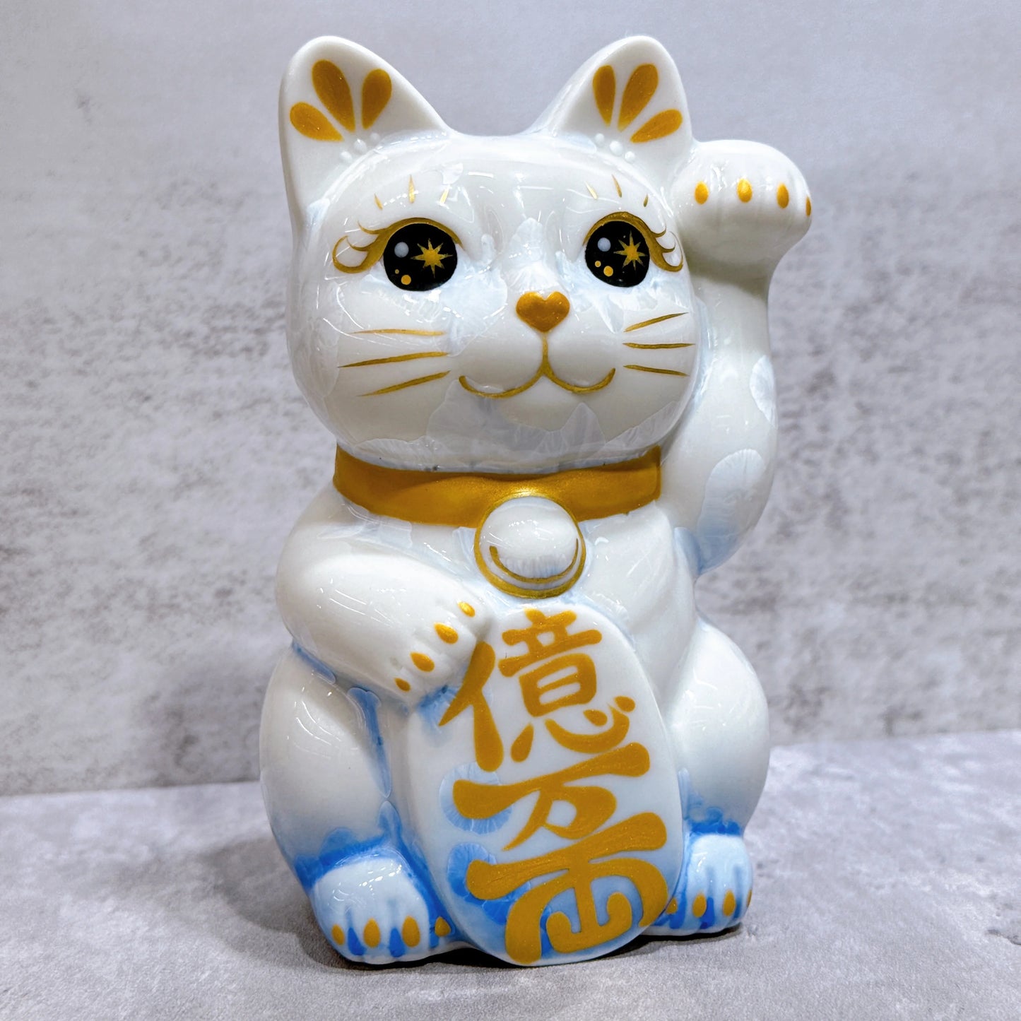 日本清水燒招財貓 花結晶 青白 億万両 左