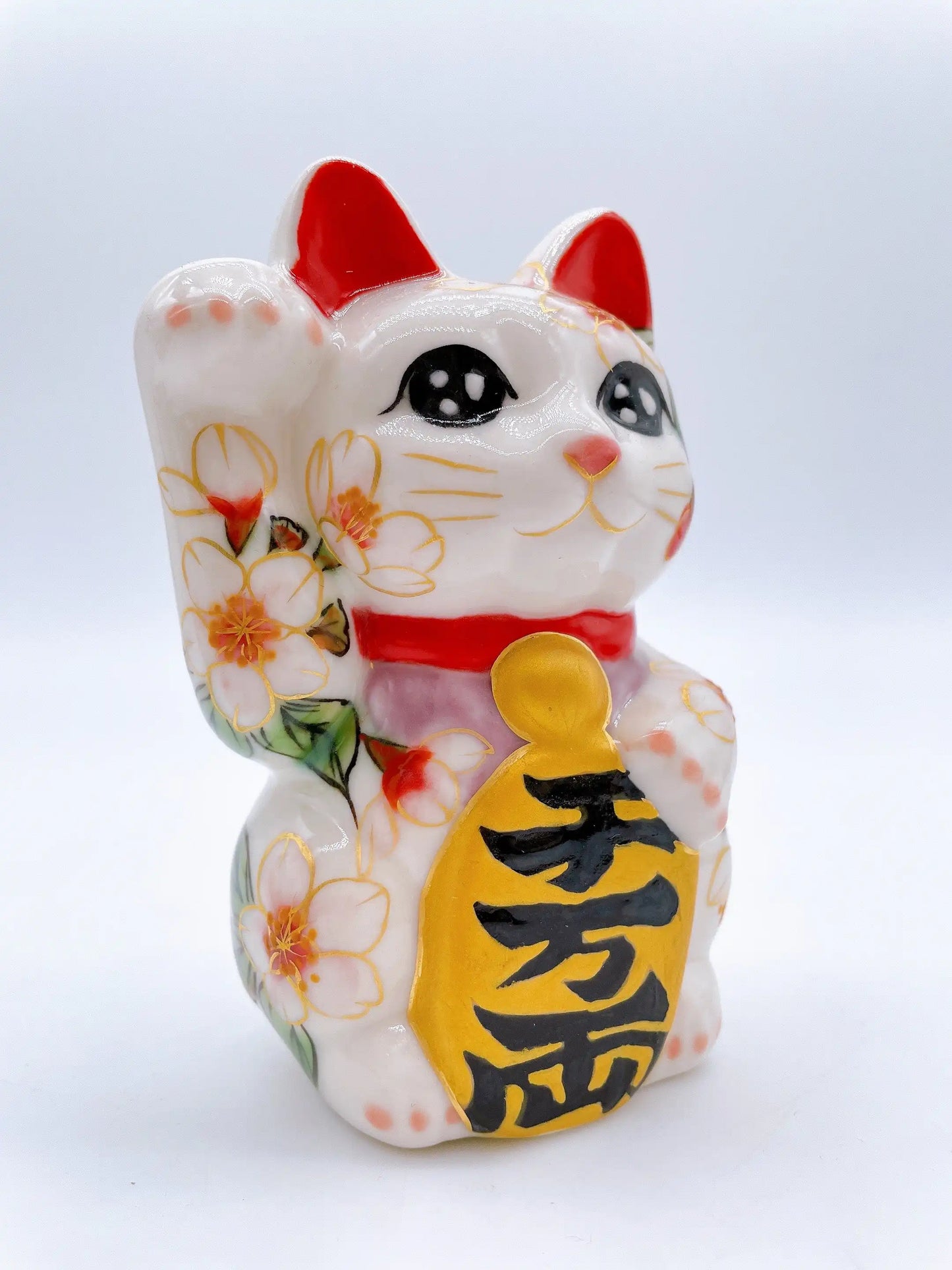 日本清水燒招財貓 色繪 櫻 特小