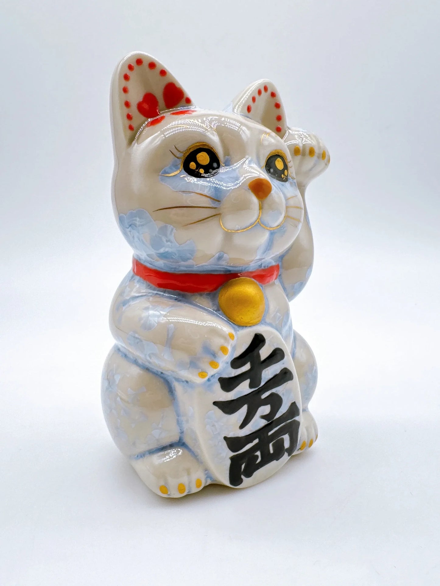 日本清水燒招財貓 花結晶 銀藤 千万両 左