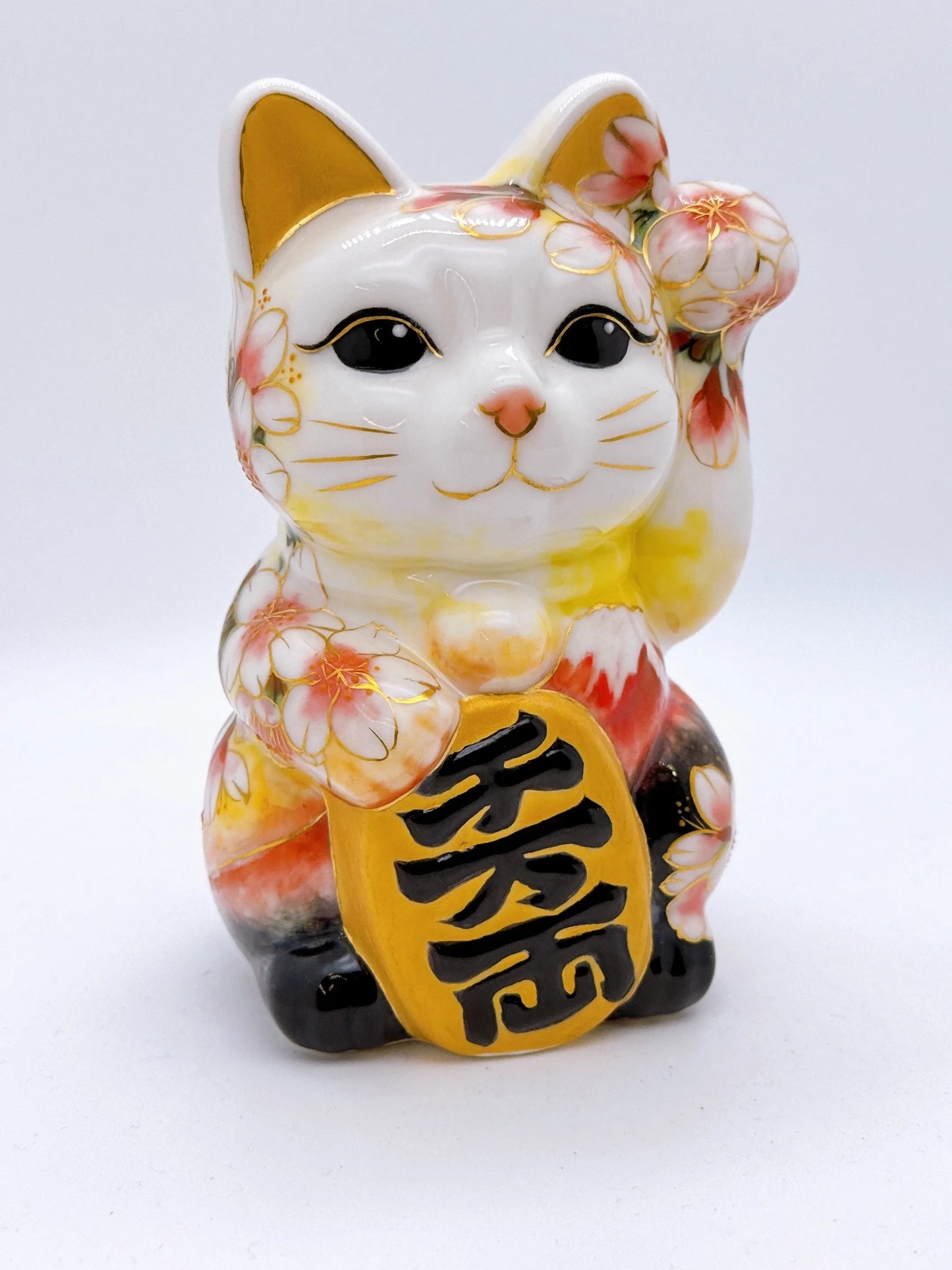 日本清水燒招財貓 色繪 日和富士櫻
