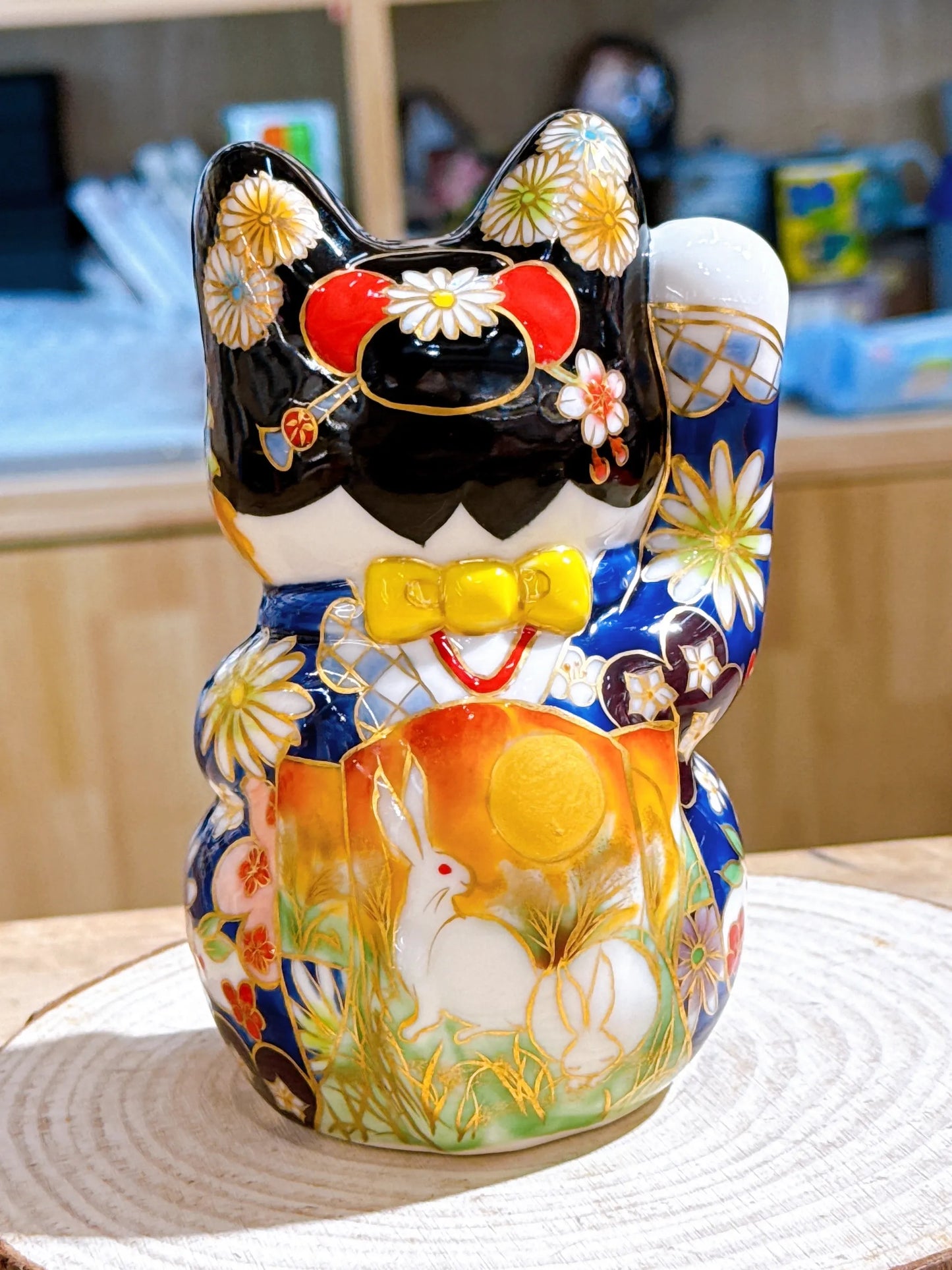 日本清水燒招財貓 色繪 舞妓 月兔