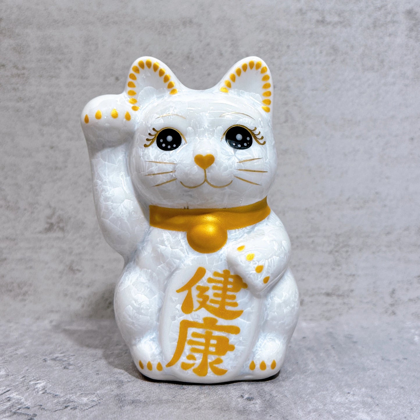 日本清水燒招財貓 花結晶 白 健康 右 特小