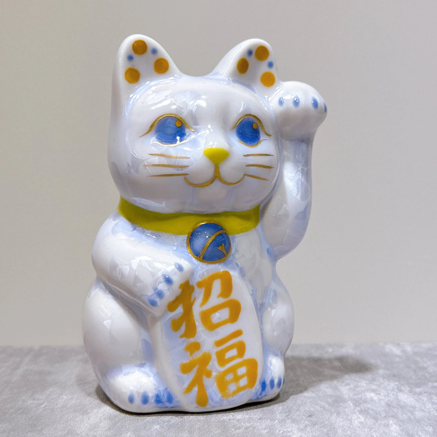 日本清水燒招財貓 花結晶 藤 招福 左 特小
