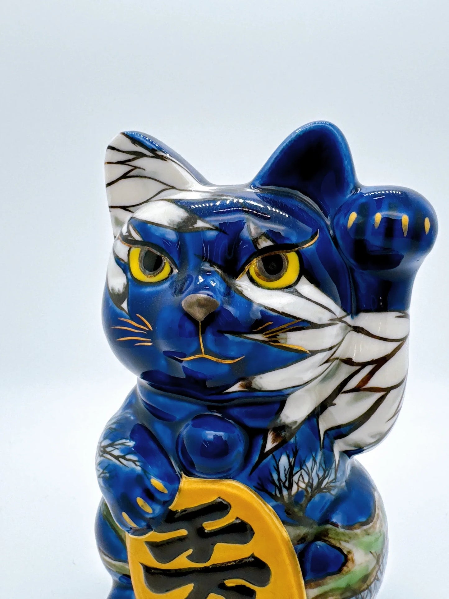 日本清水烧招财猫 琉璃 猫头鹰