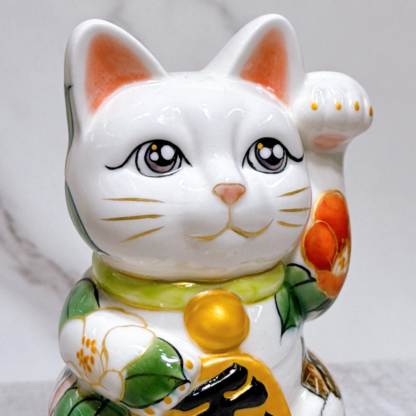 日本清水燒招財貓 色繪 榕花小兔