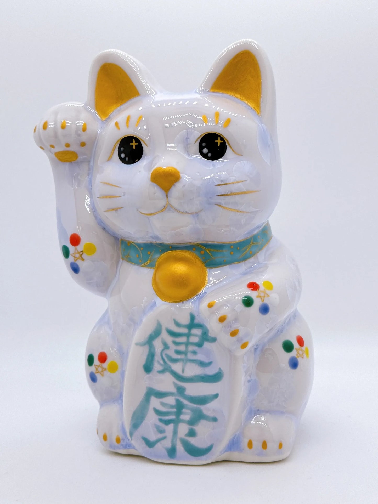 日本清水燒招財貓 花結晶 藤 健康 特大 右