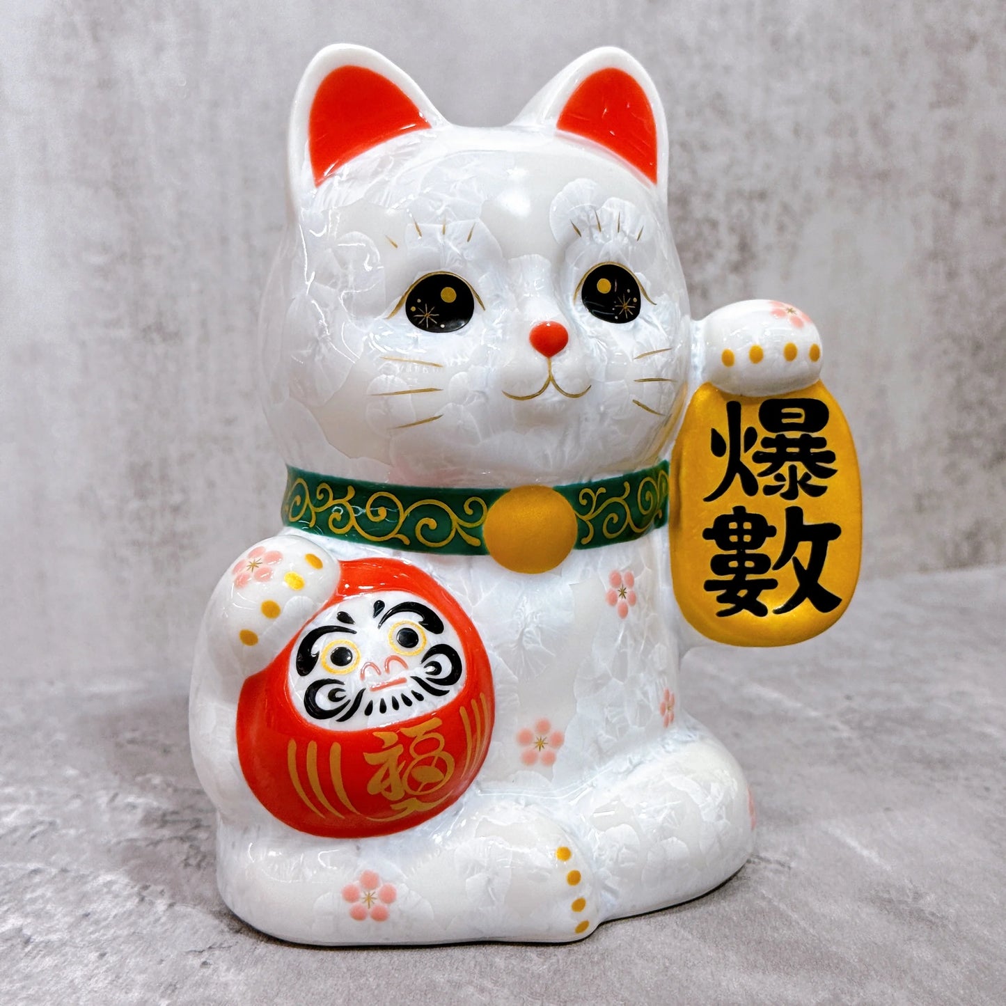 日本清水燒招財貓 達摩 花結晶 白 爆數