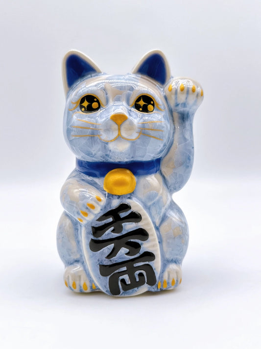 日本清水燒招財貓 花結晶 銀藤 千万両 左