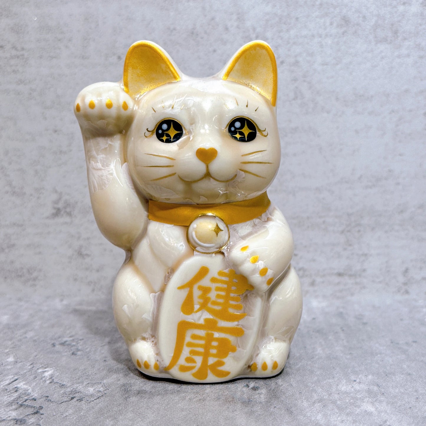 日本清水燒招財貓 花結晶 杏 健康 右 特小