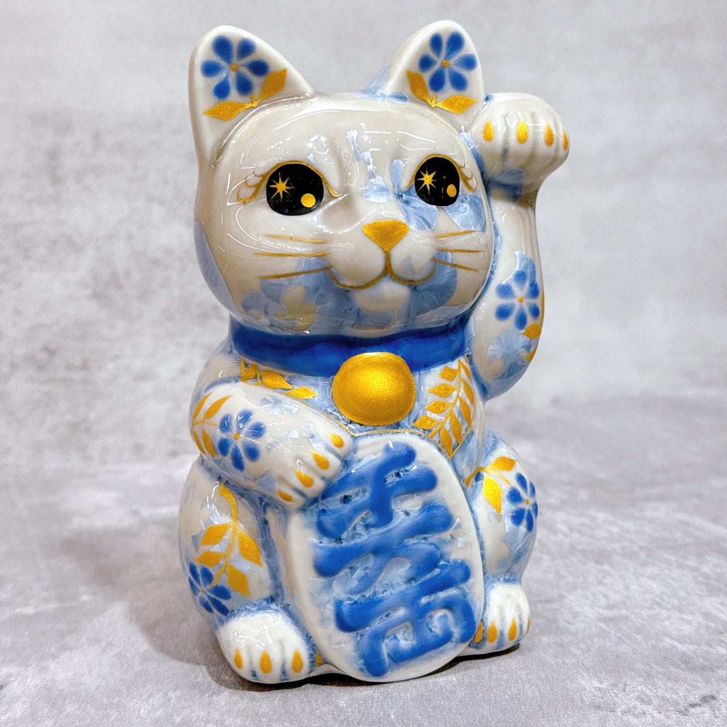 日本清水燒招財貓 花結晶 銀藤 体花 千万両 左