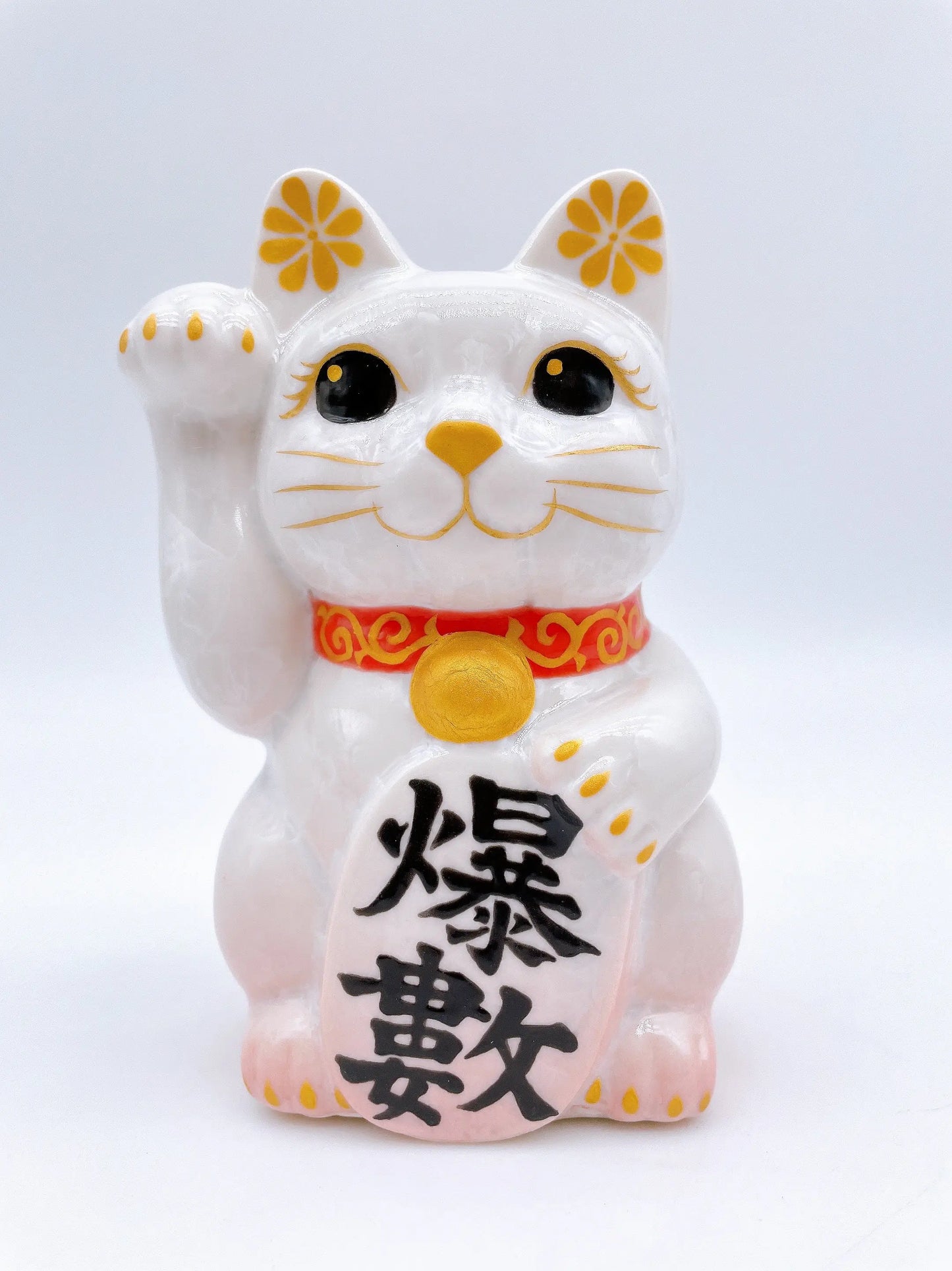 日本清水烧招财猫花结晶桃白爆数