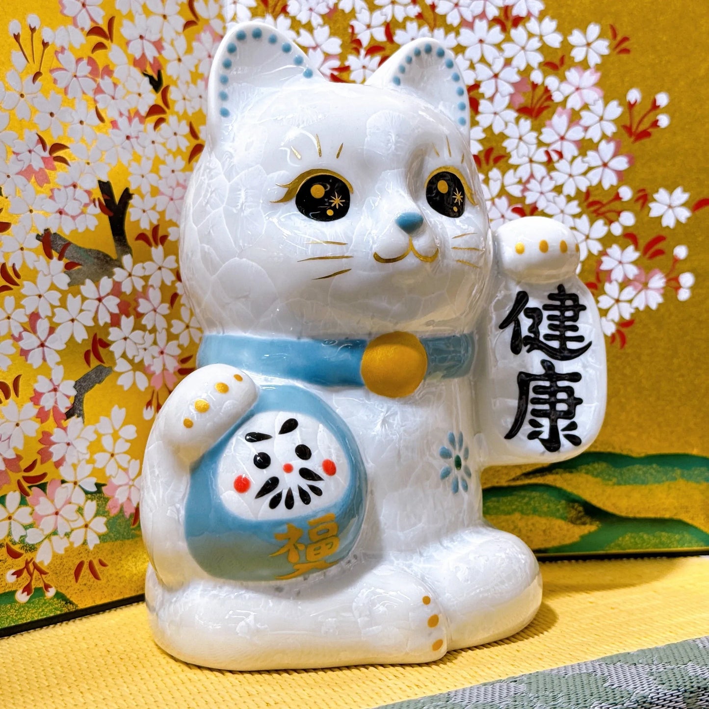 日本清水燒招財貓 達摩 花結晶 藤 健康