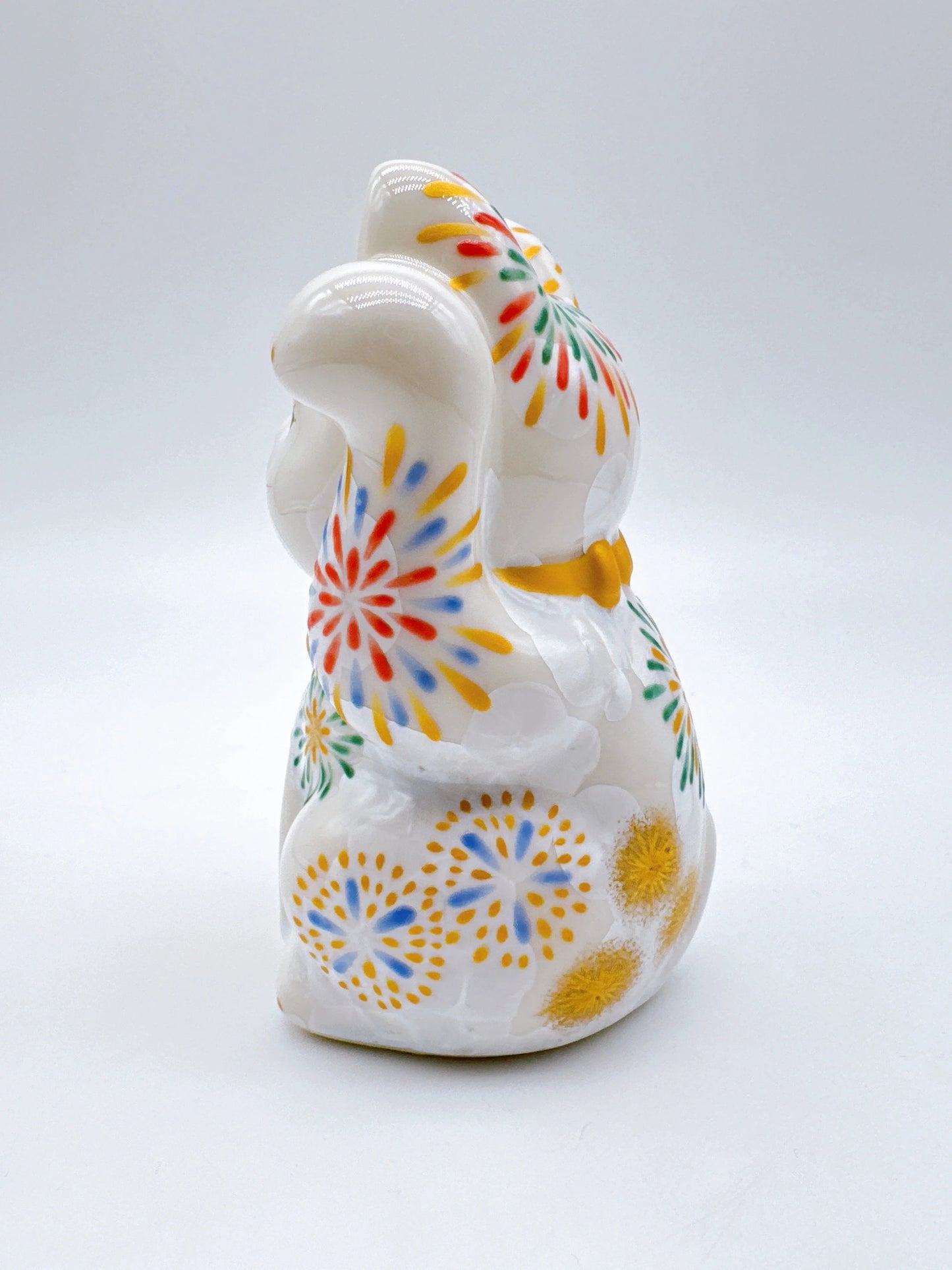 日本清水烧招财猫 花结晶 白 花火