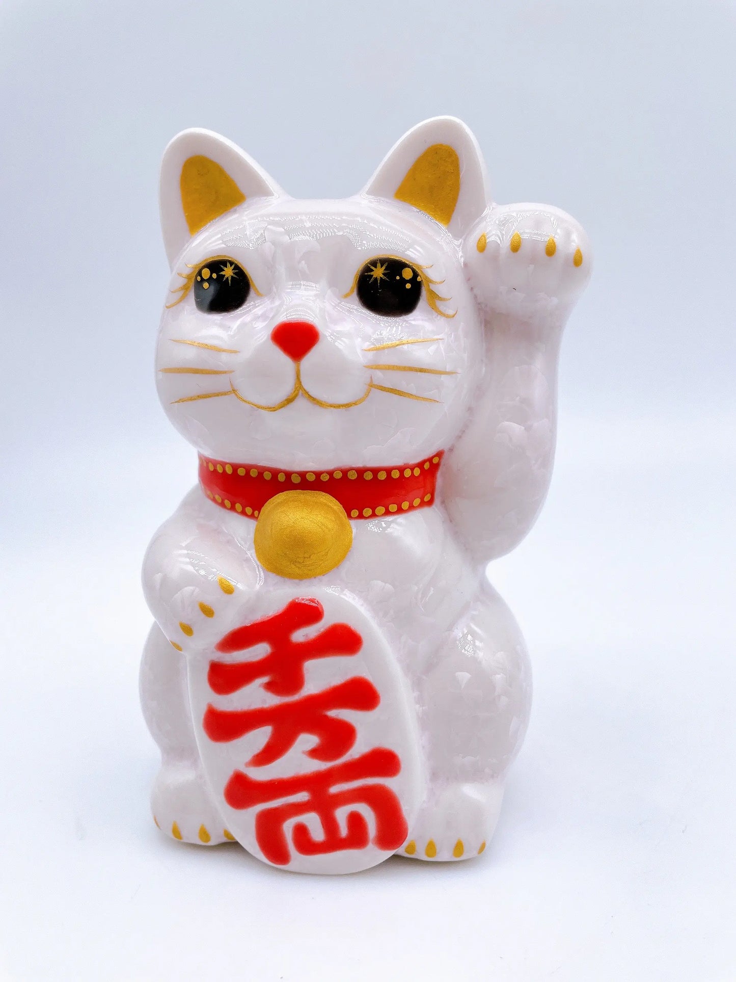 日本清水烧招财猫 花结晶 桃 千万两