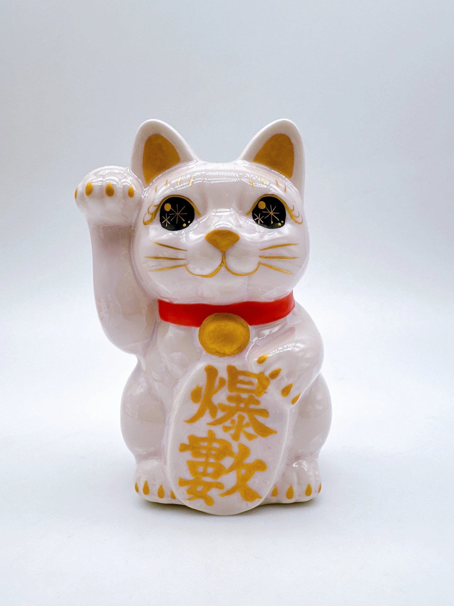 日本清水燒招財貓 花結晶 桃 爆數 右