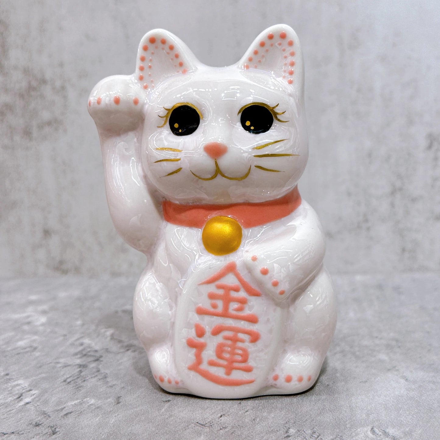 日本清水燒招財貓 花結晶 桃 金運 右 特小