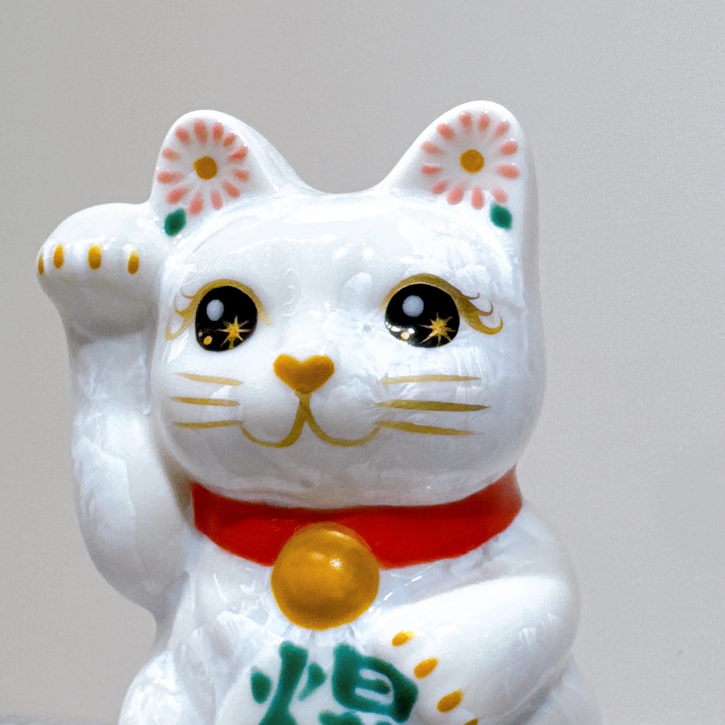 日本清水燒招財貓 花結晶 白 爆數 右 特小