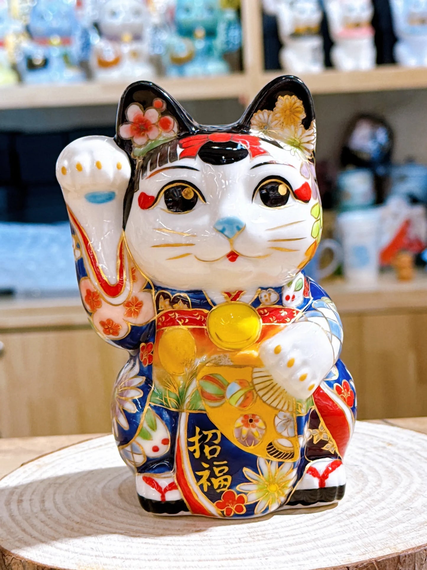 日本清水燒招財貓 色繪 舞妓 月兔