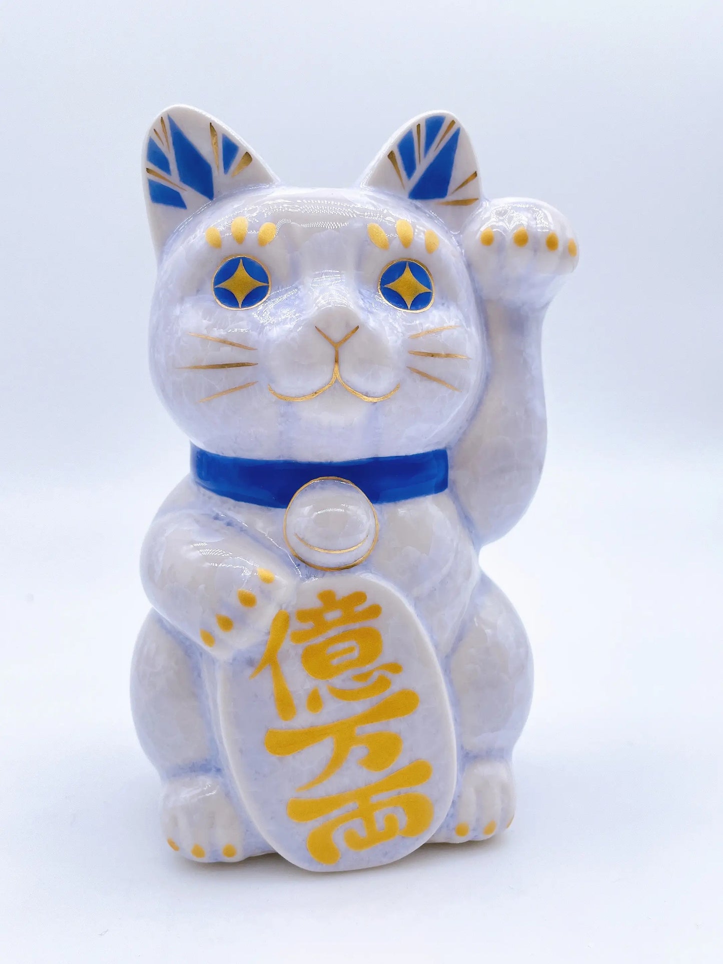 日本清水烧招财猫 花结晶 藤 亿万两
