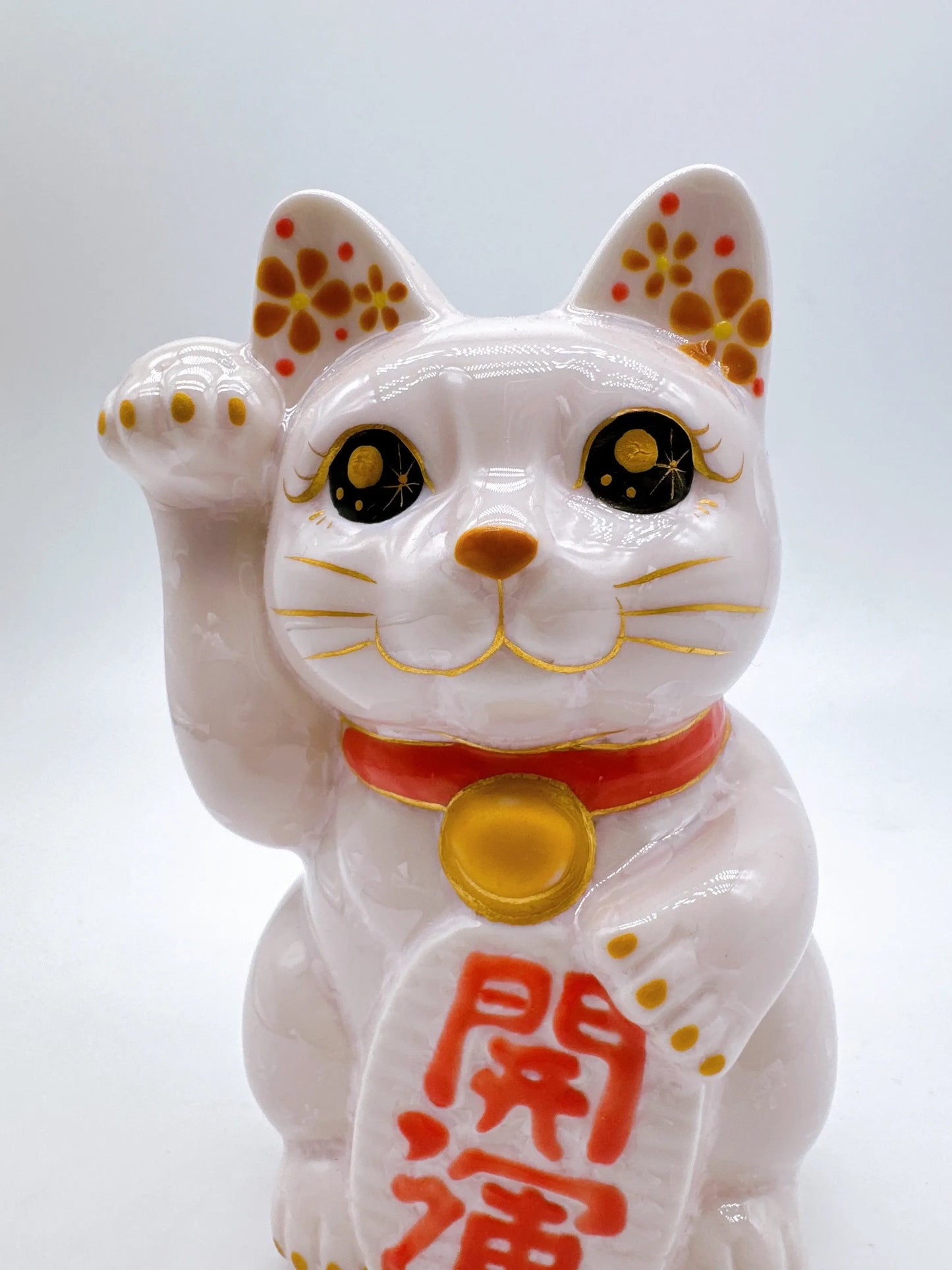 日本清水燒招財貓 花結晶 桃開運 右