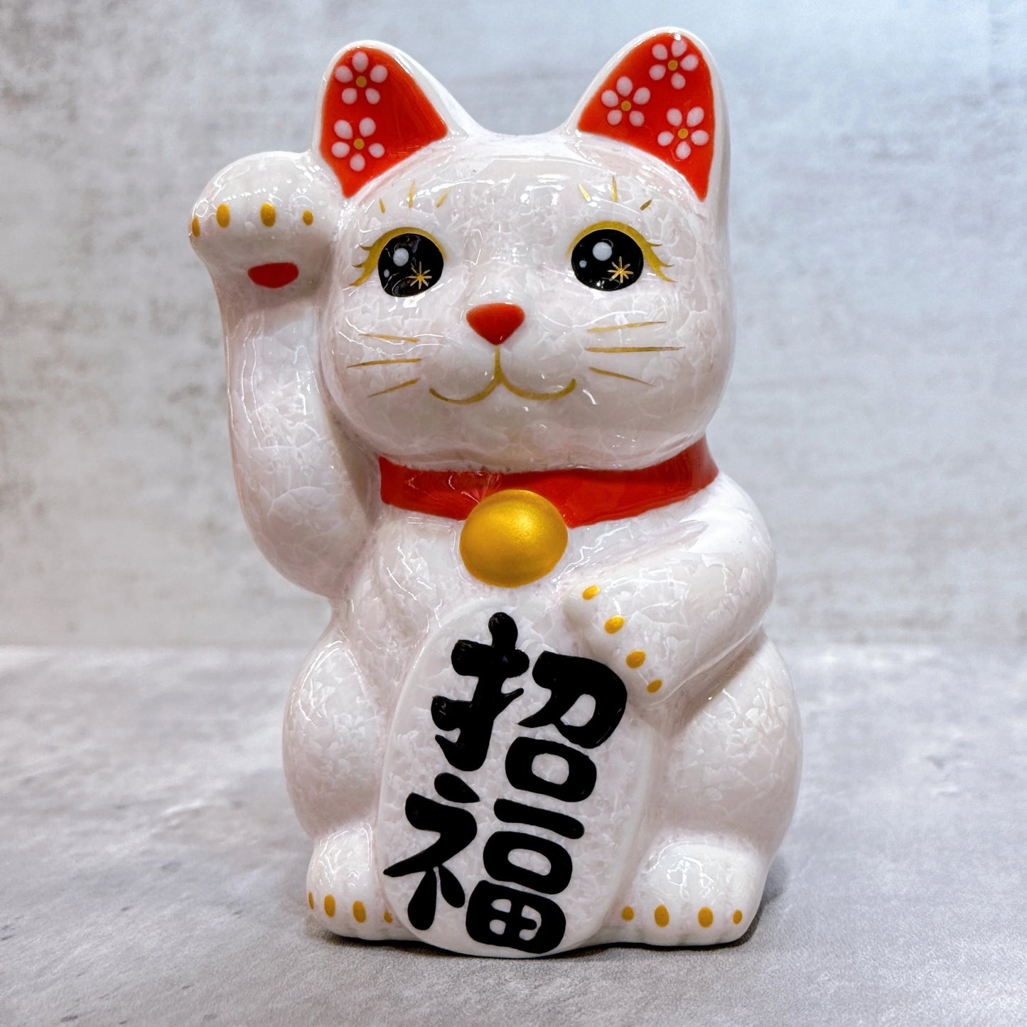 日本清水燒招財貓 花結晶 粉 招福 右