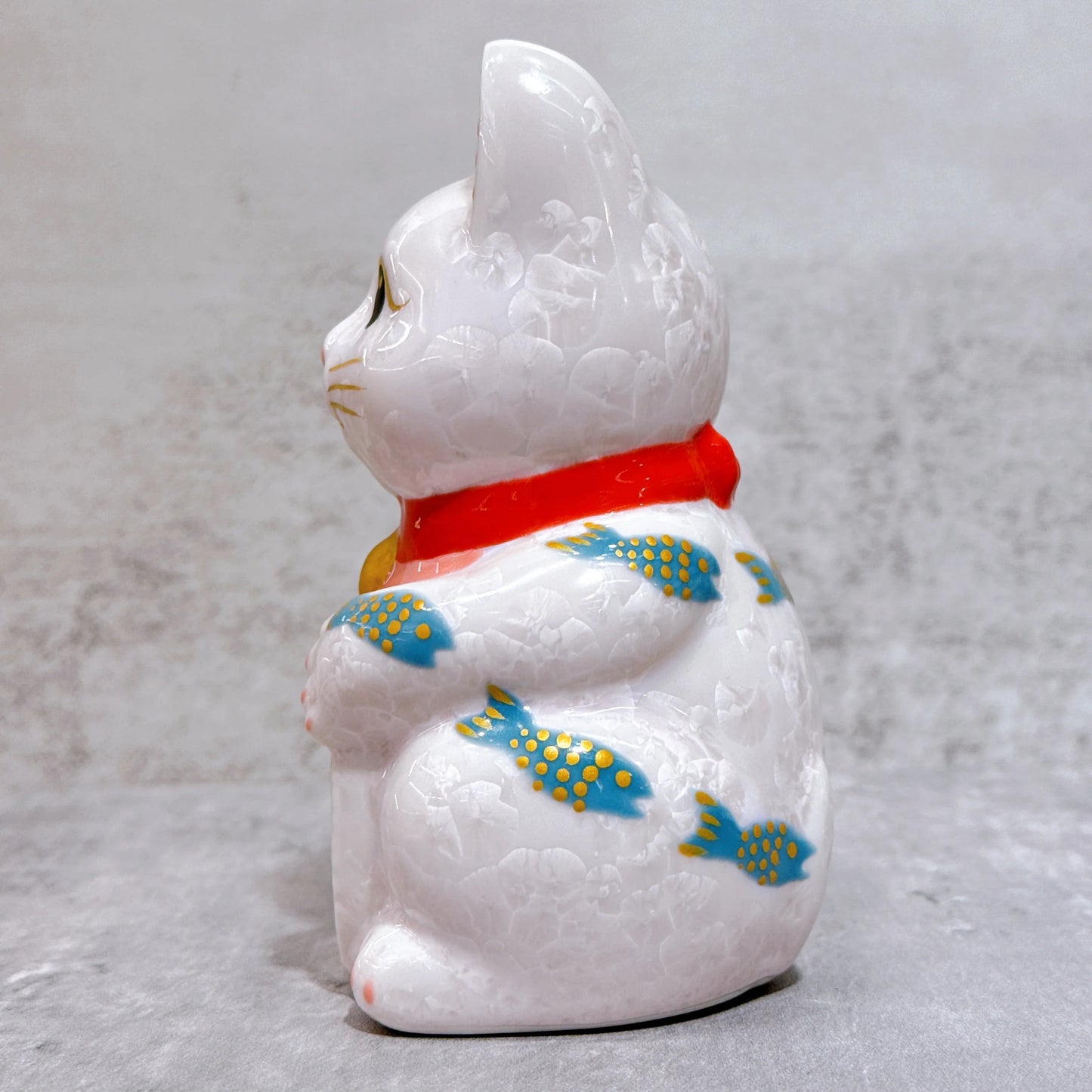 日本清水燒招財貓 花結晶 桃 体鯉 開運 右