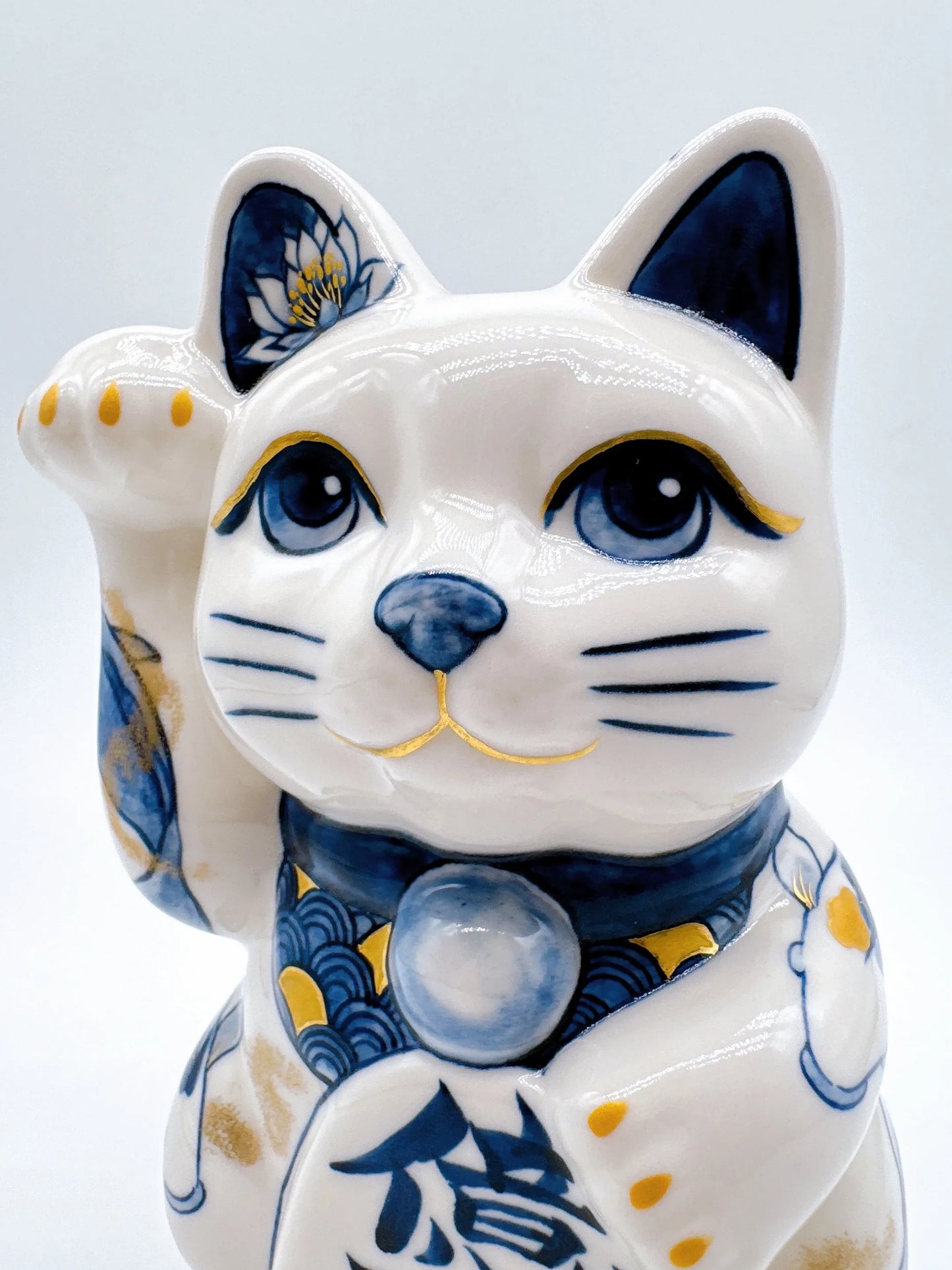 日本清水燒招財貓 染付 金彩鯉 中號