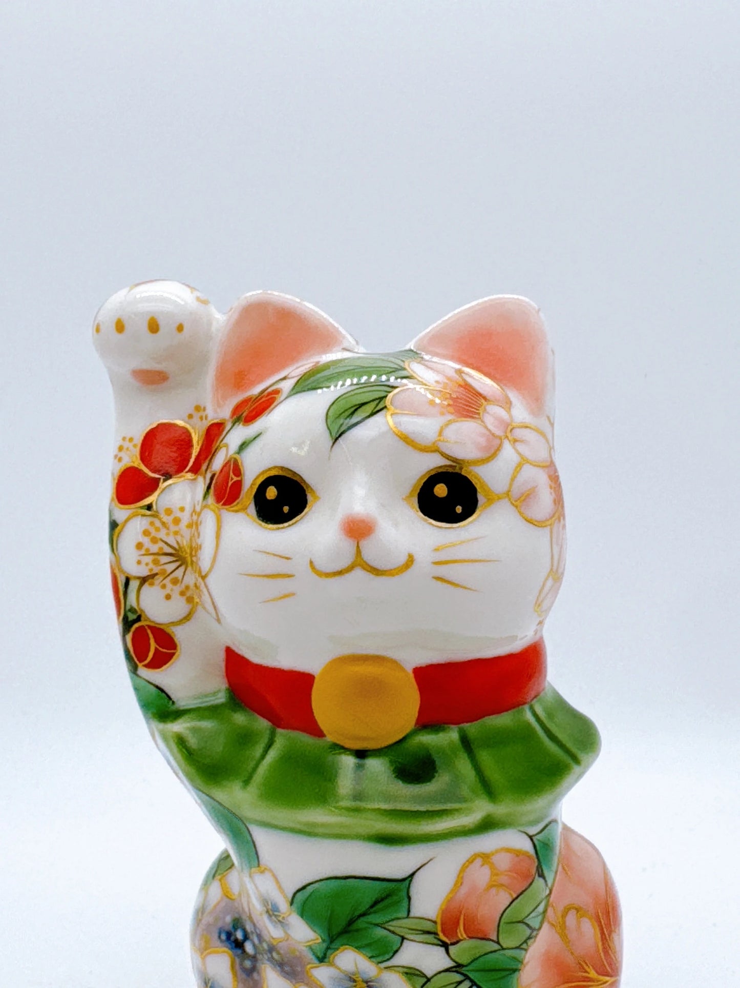 日本清水燒招財貓 色繪 四季草花