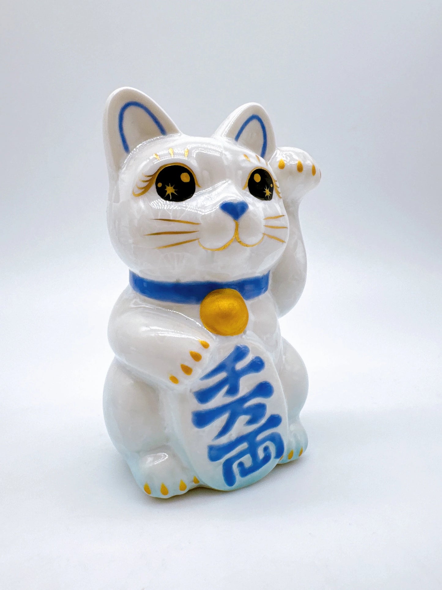 日本清水燒招財貓 花結晶 水白 千万両 左