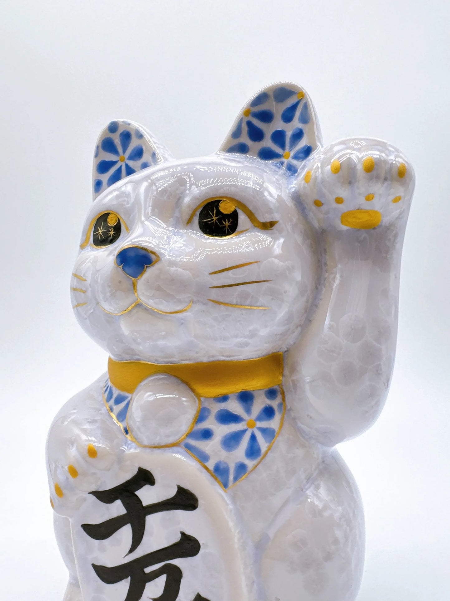 日本清水燒招財貓 花結晶 藤 特大