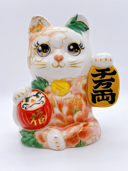 日本清水燒招財貓 達摩 色繪 千万両