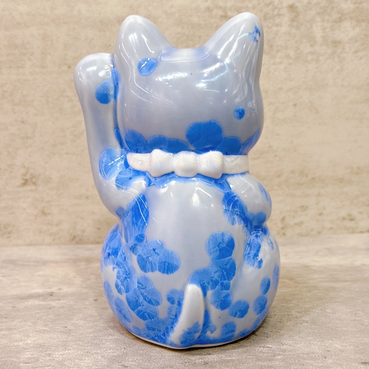日本清水燒招財貓 花結晶 青 千万両 左