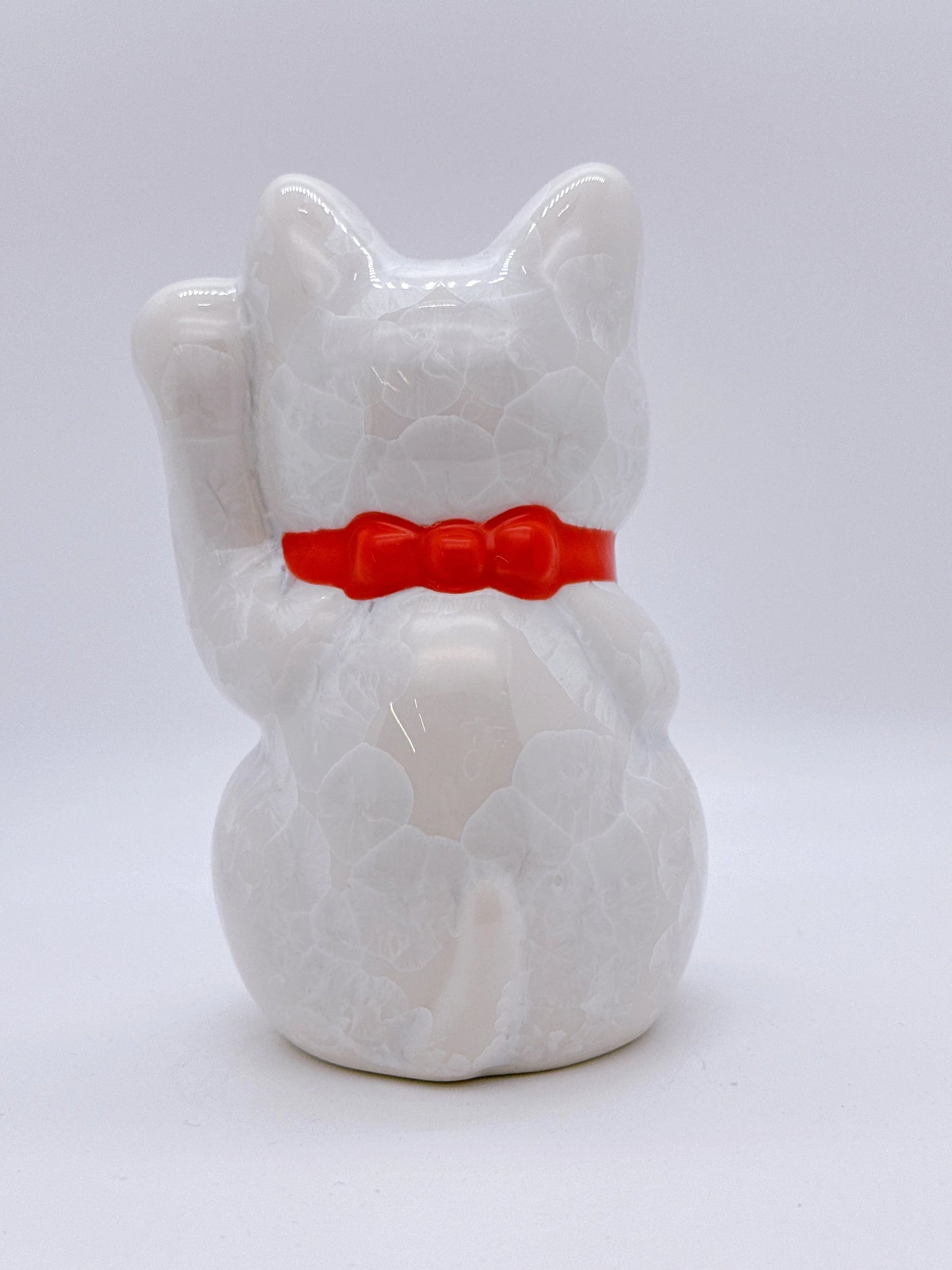 日本清水烧招财猫 花结晶 白 亿万两 左