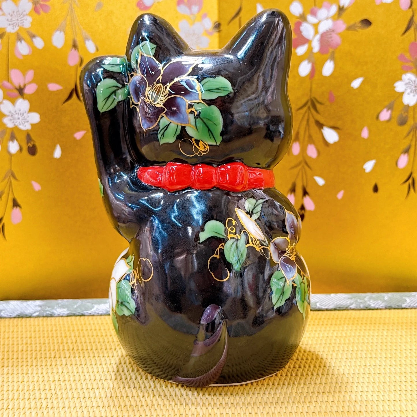 日本清水燒招財貓  黑地鐵線