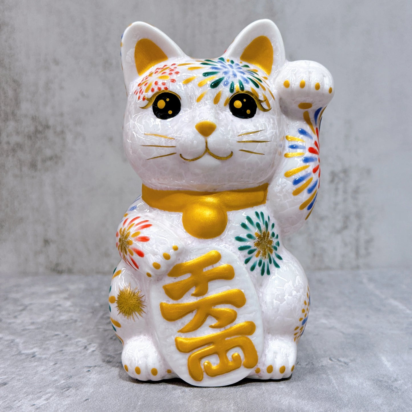 日本清水燒招財貓 花結晶 桃 花火 左