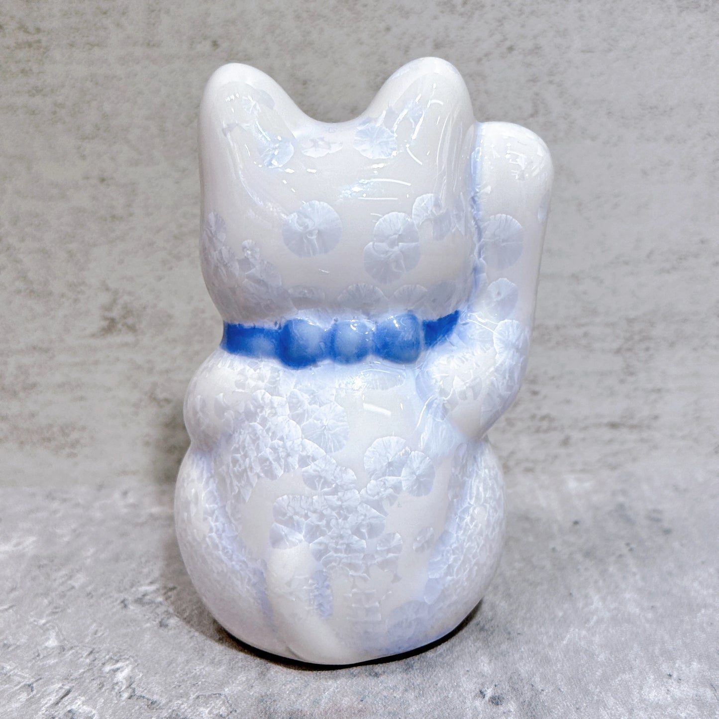日本清水燒招財貓 花結晶 藤 金運 右 特小