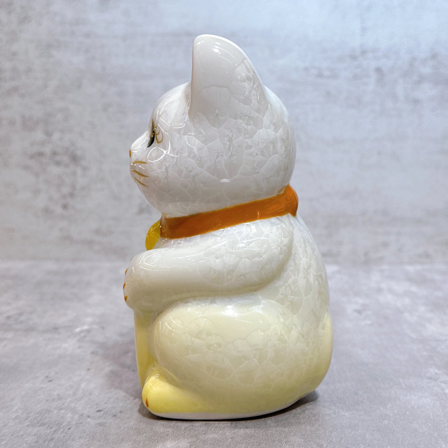 日本清水燒招財貓 花結晶 黃白 健康 右