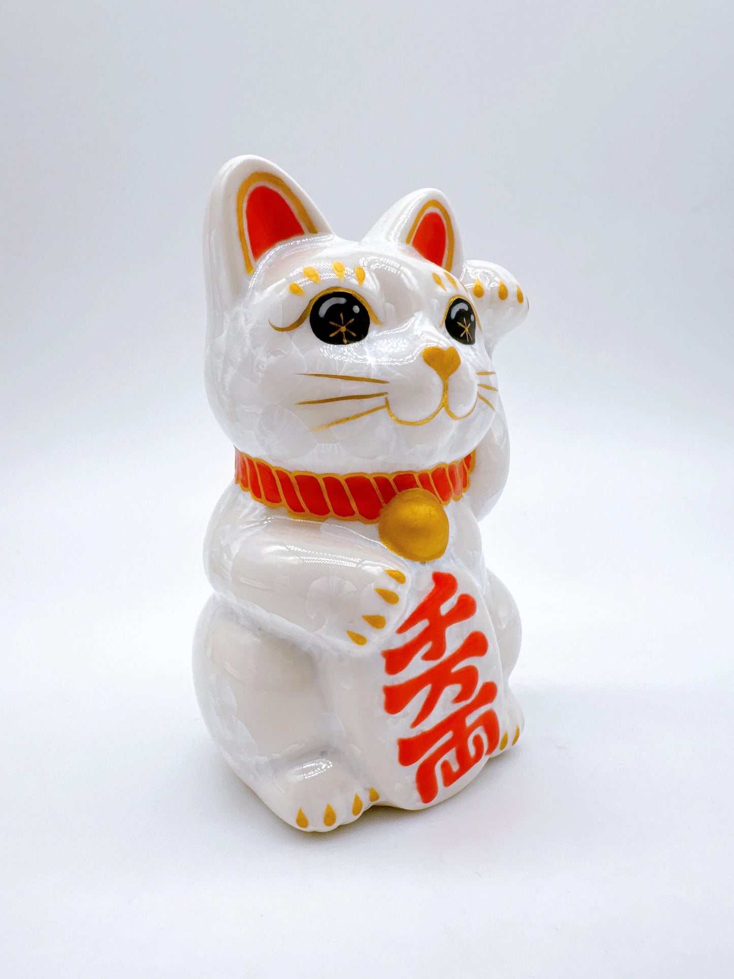 日本清水燒招財貓 花結晶 白 千万両 左