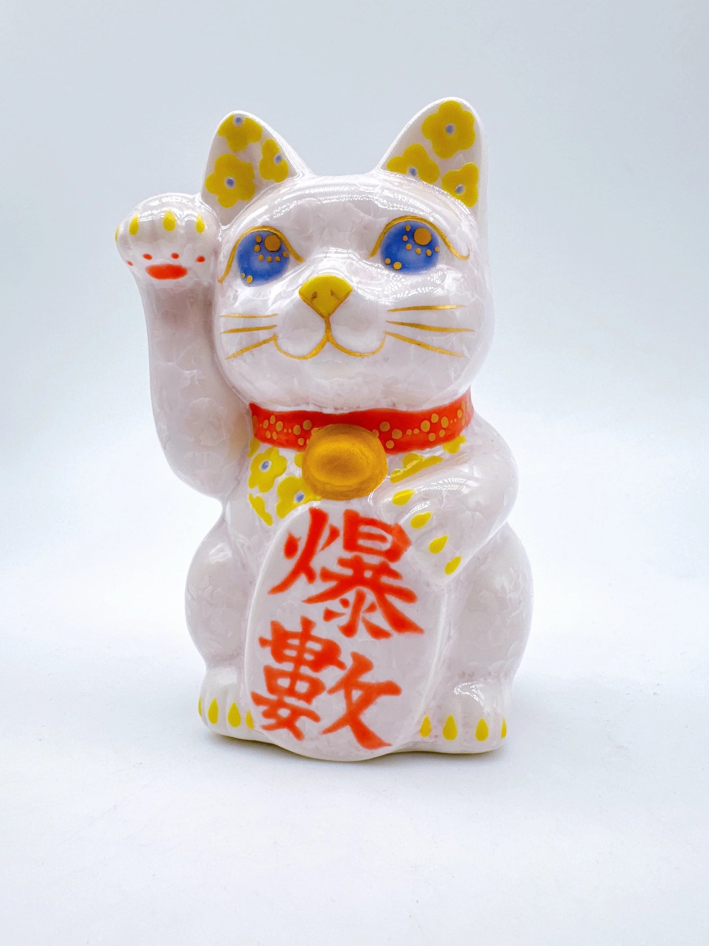 日本清水燒招財貓 花結晶 桃 爆數 右