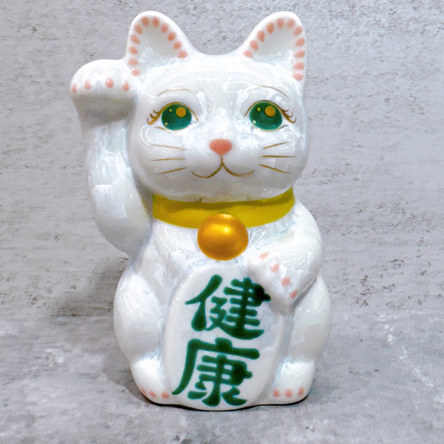 日本清水燒招財貓 花結晶 白 健康 右 特小