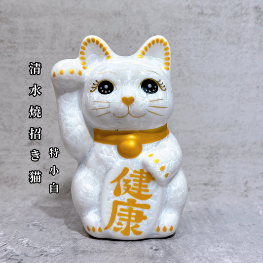 日本清水燒招財貓 花結晶 白 健康 右 特小