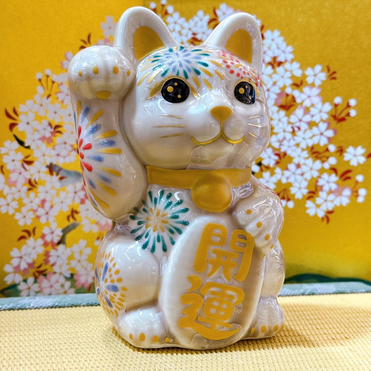 日本清水燒招財貓 花結晶 杏 花火 開運