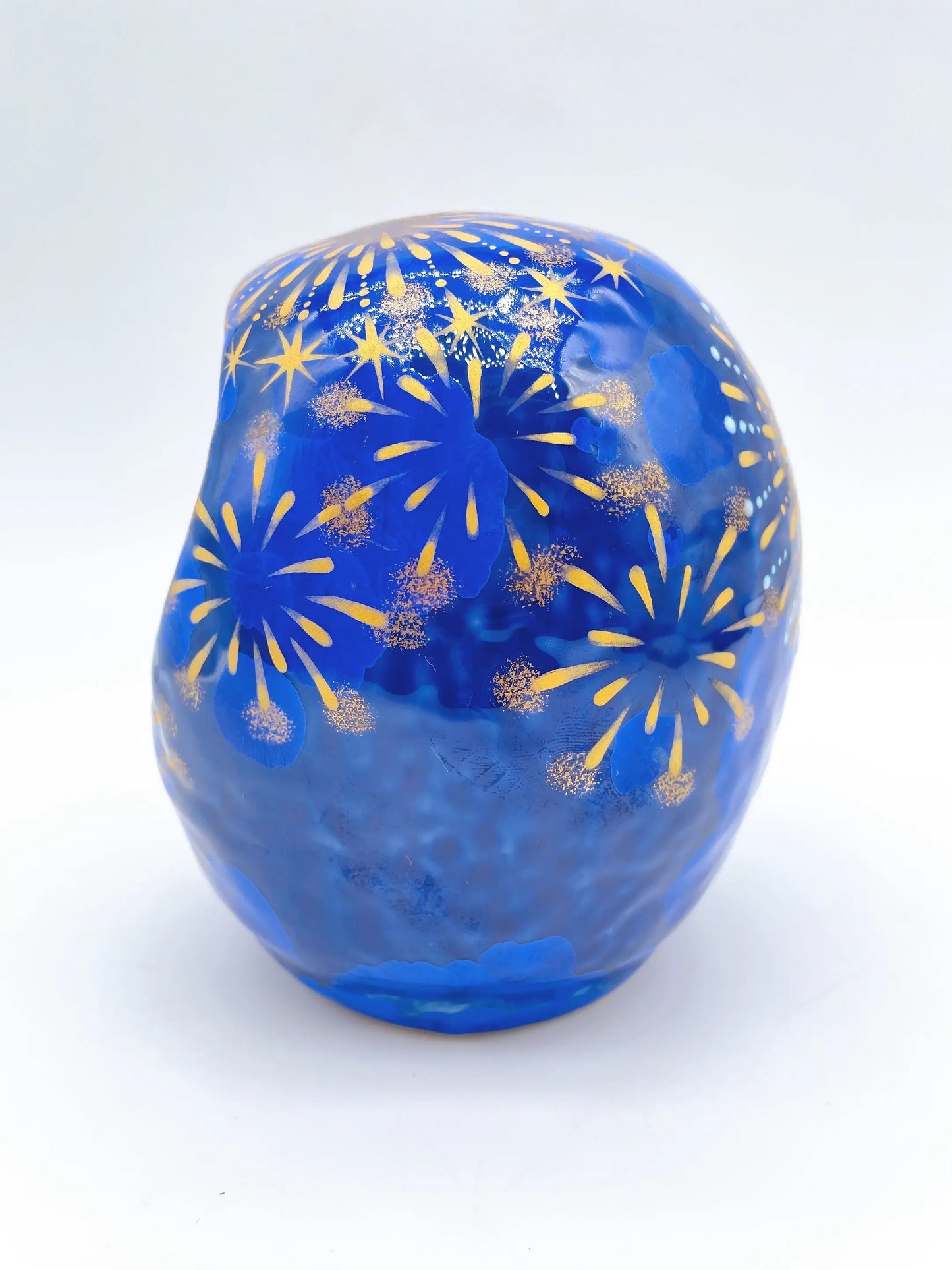 日本清水燒達摩 花結晶 璃璃X金彩 花火 中